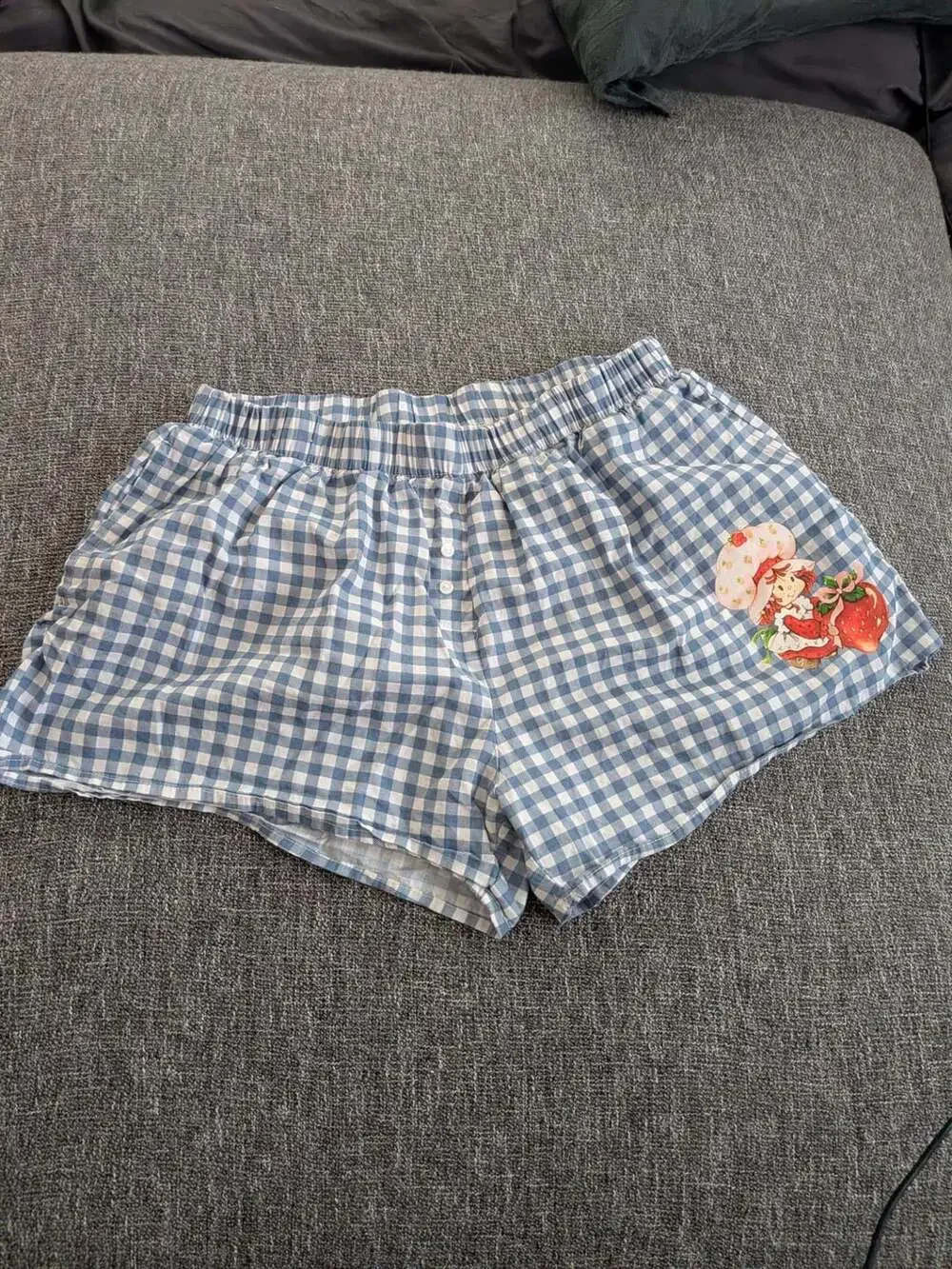 Strawberry Shortcake Blue Gingham Boxer Shorts Pajama Bottoms